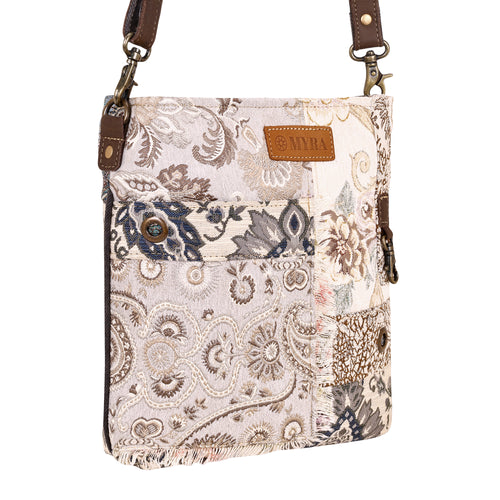 Ricegrass Shoulder Bag for Women in cream with jacquard patchwork