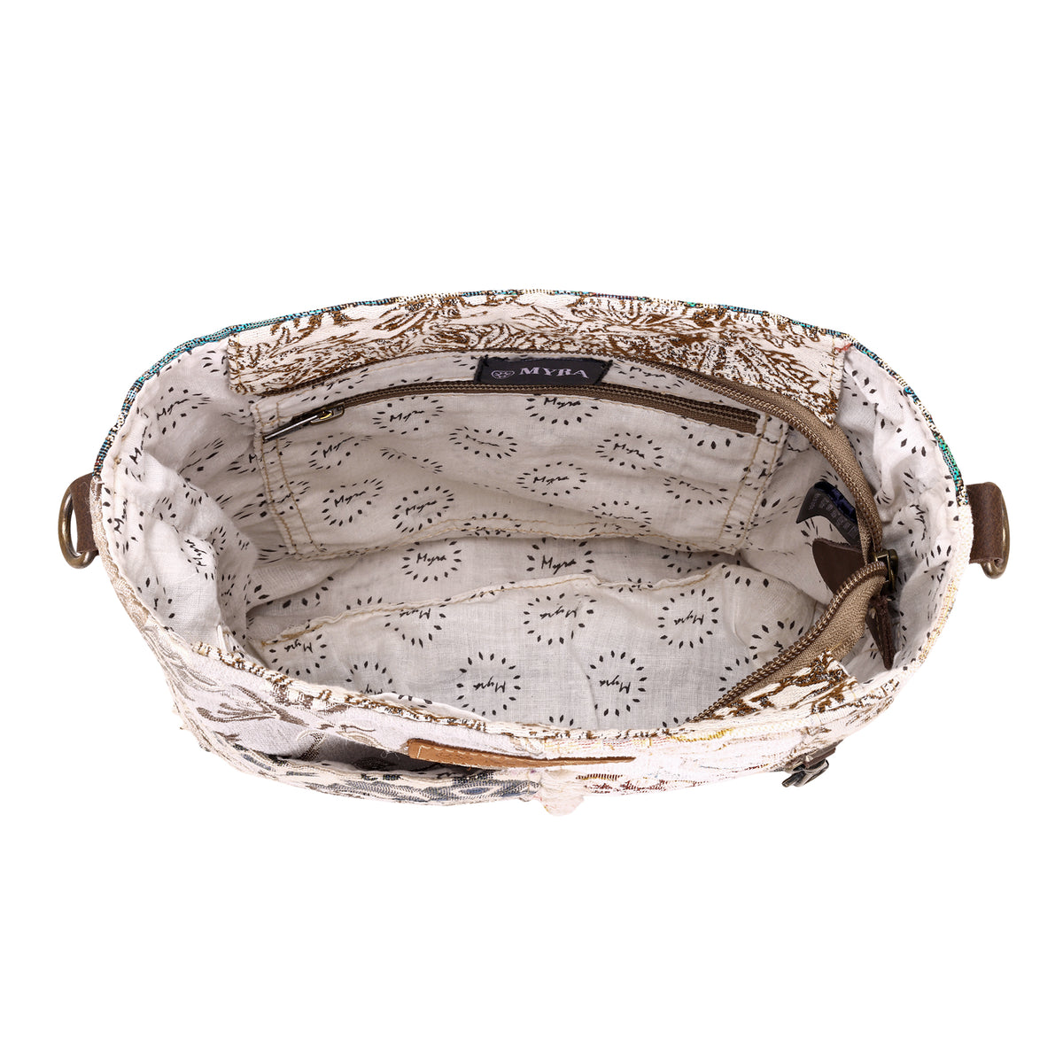 Ricegrass Shoulder Bag for Women in cream with jacquard patchwork