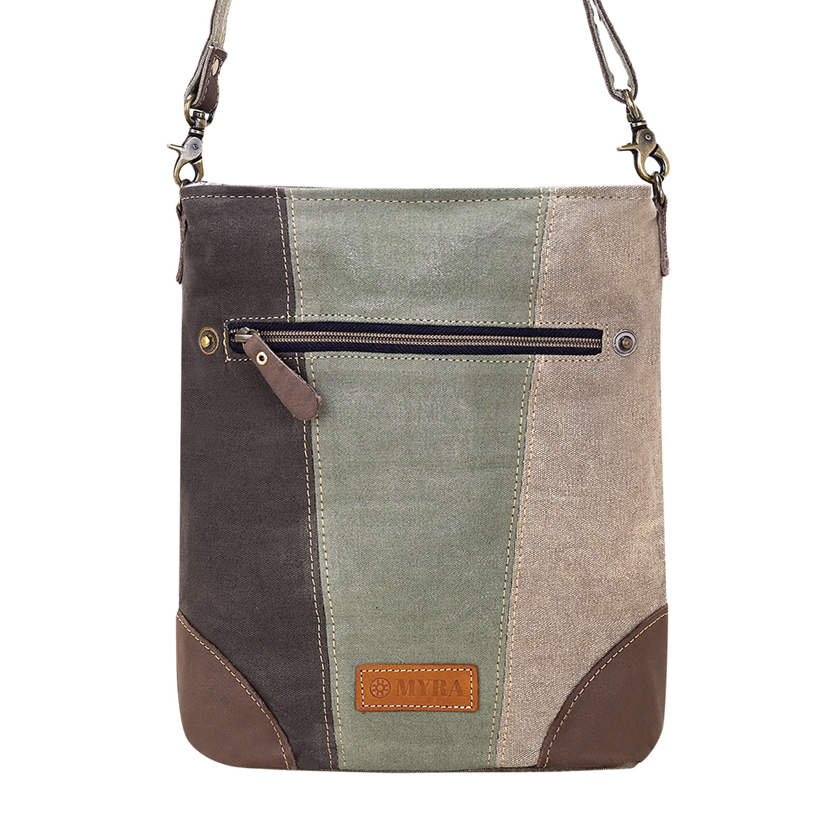 Cenizo Upcycled Canvas Bag for Women in olive with chevron patch