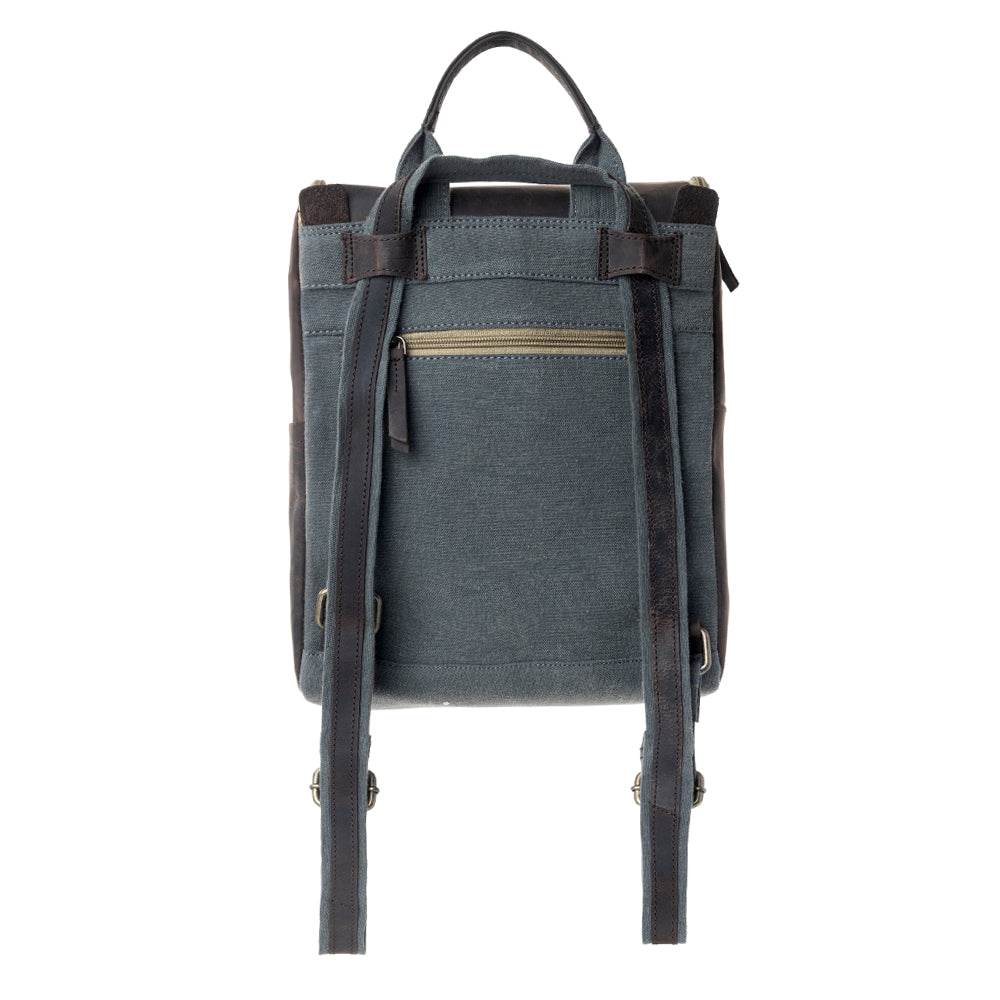 Carriage Port Slimline Backpack in grey with canvas and leather