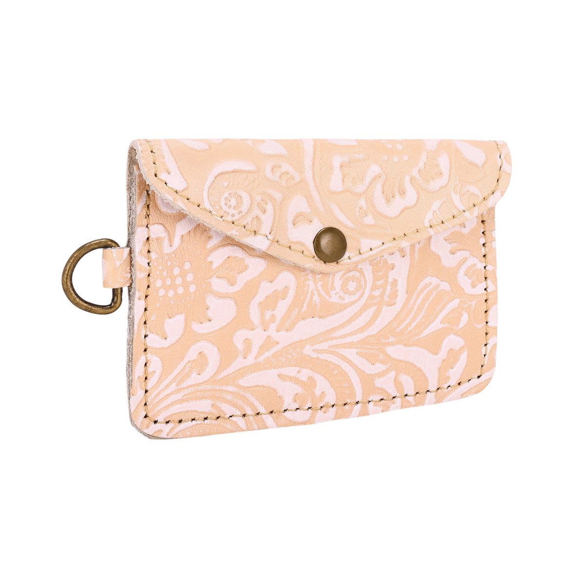 Juniper Moon Embossed Leather Coin Purse in Ivory Beige