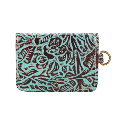Juniper Moon Embossed Leather Coin Purse in Turquoise Umber