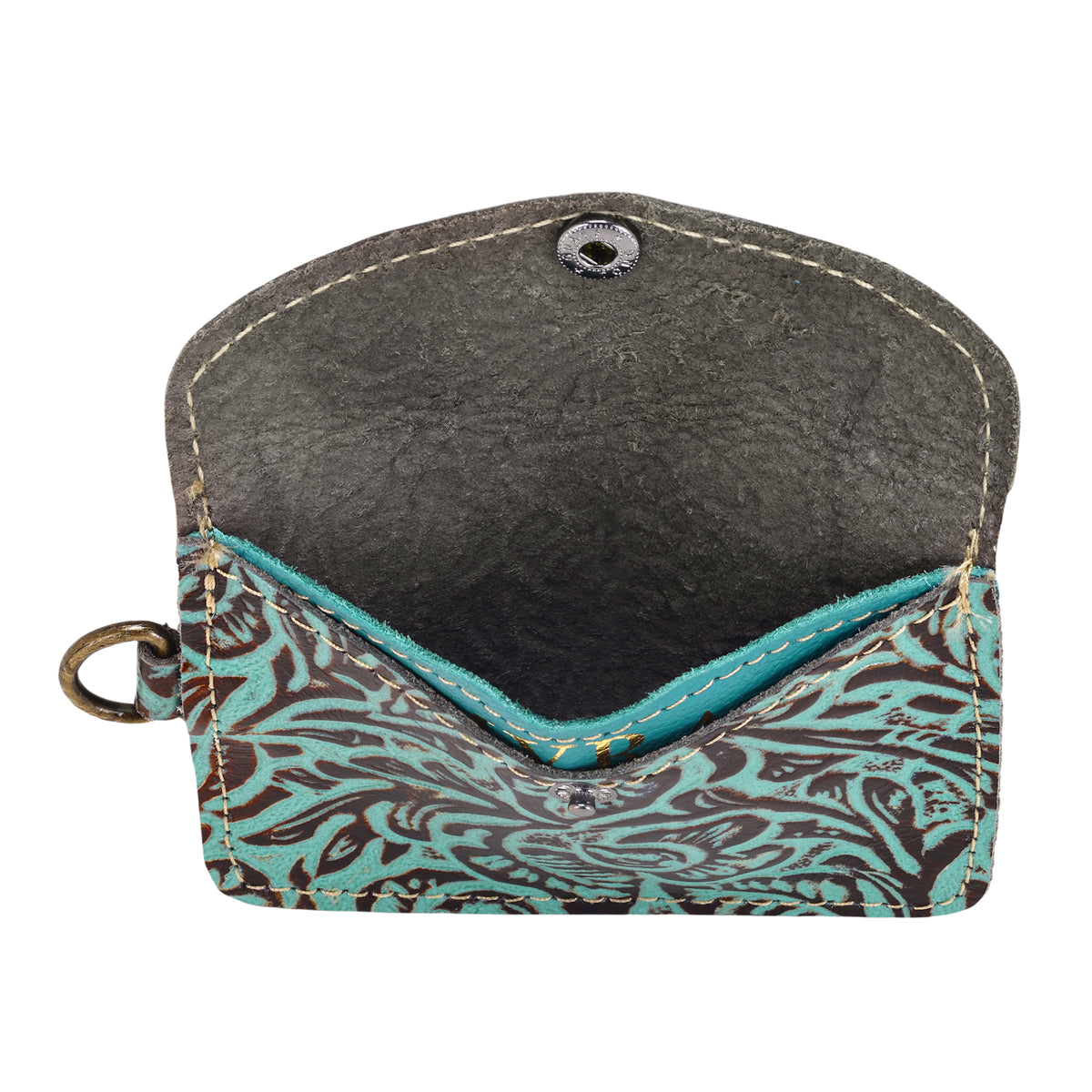Juniper Moon Embossed Leather Coin Purse in Turquoise Umber