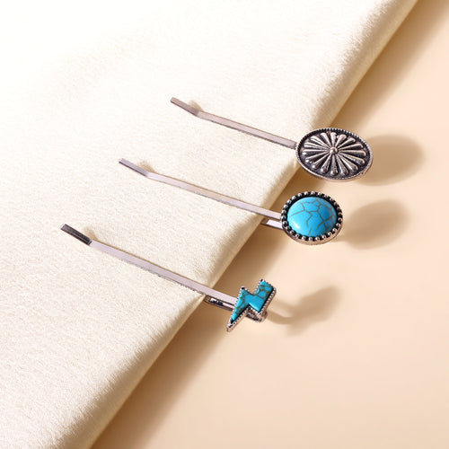 Buckle Charm Hair Pin Set in Sky Blue