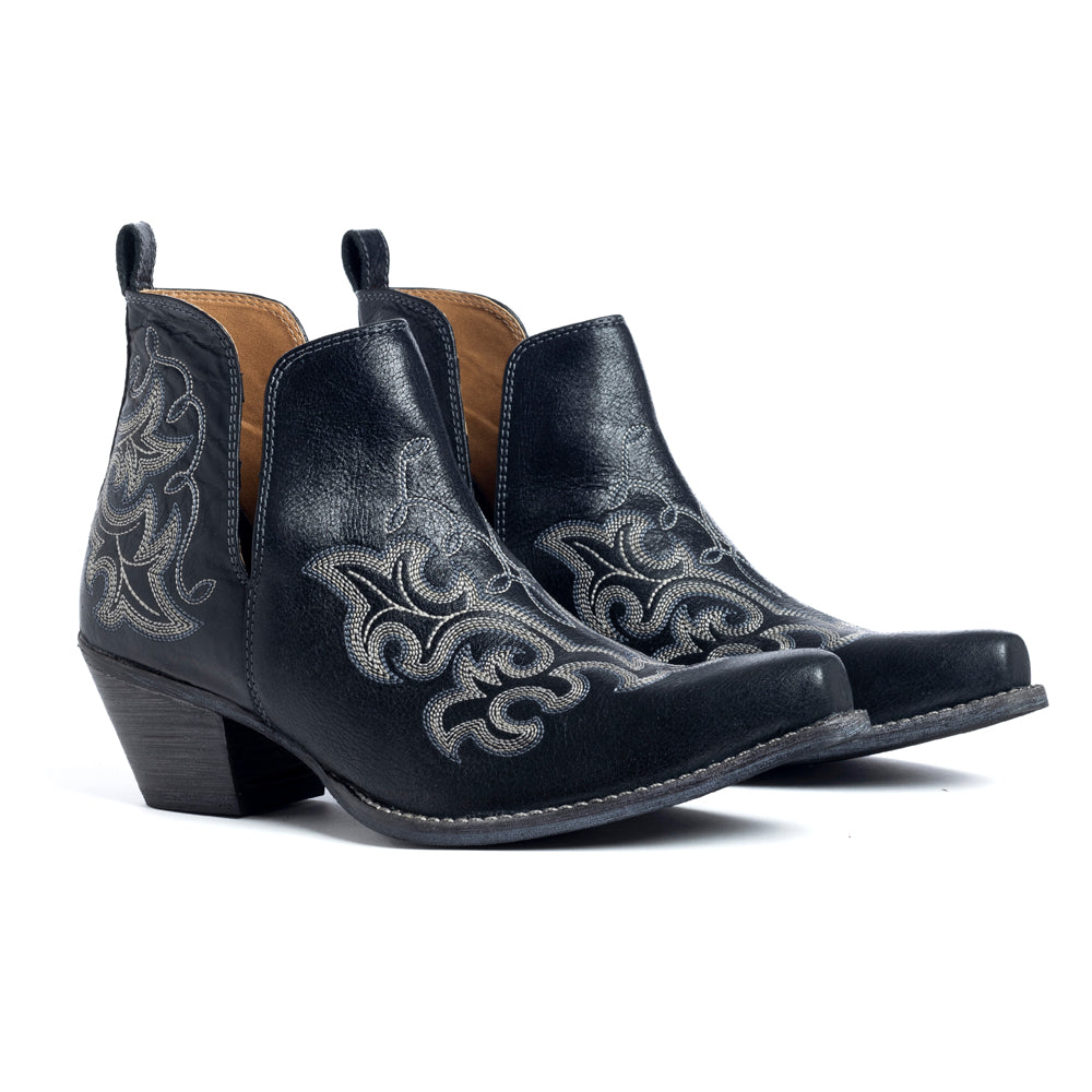 Sunset Trail Genuine Leather Booties in Cinder Black