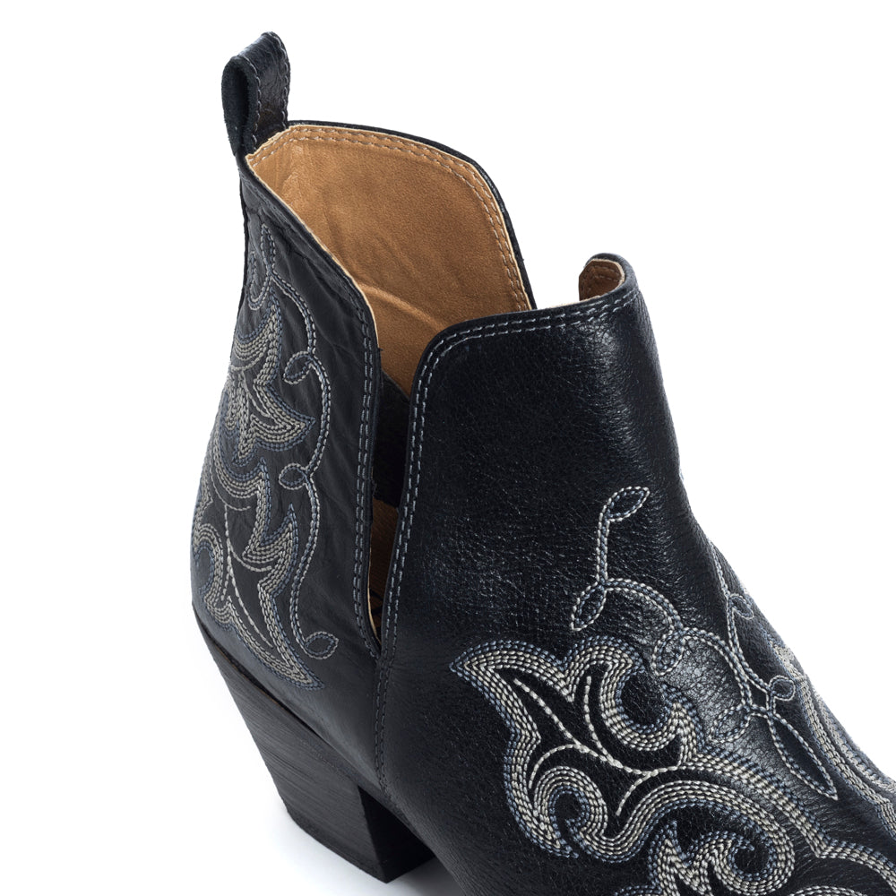 Sunset Trail Genuine Leather Booties in Cinder Black
