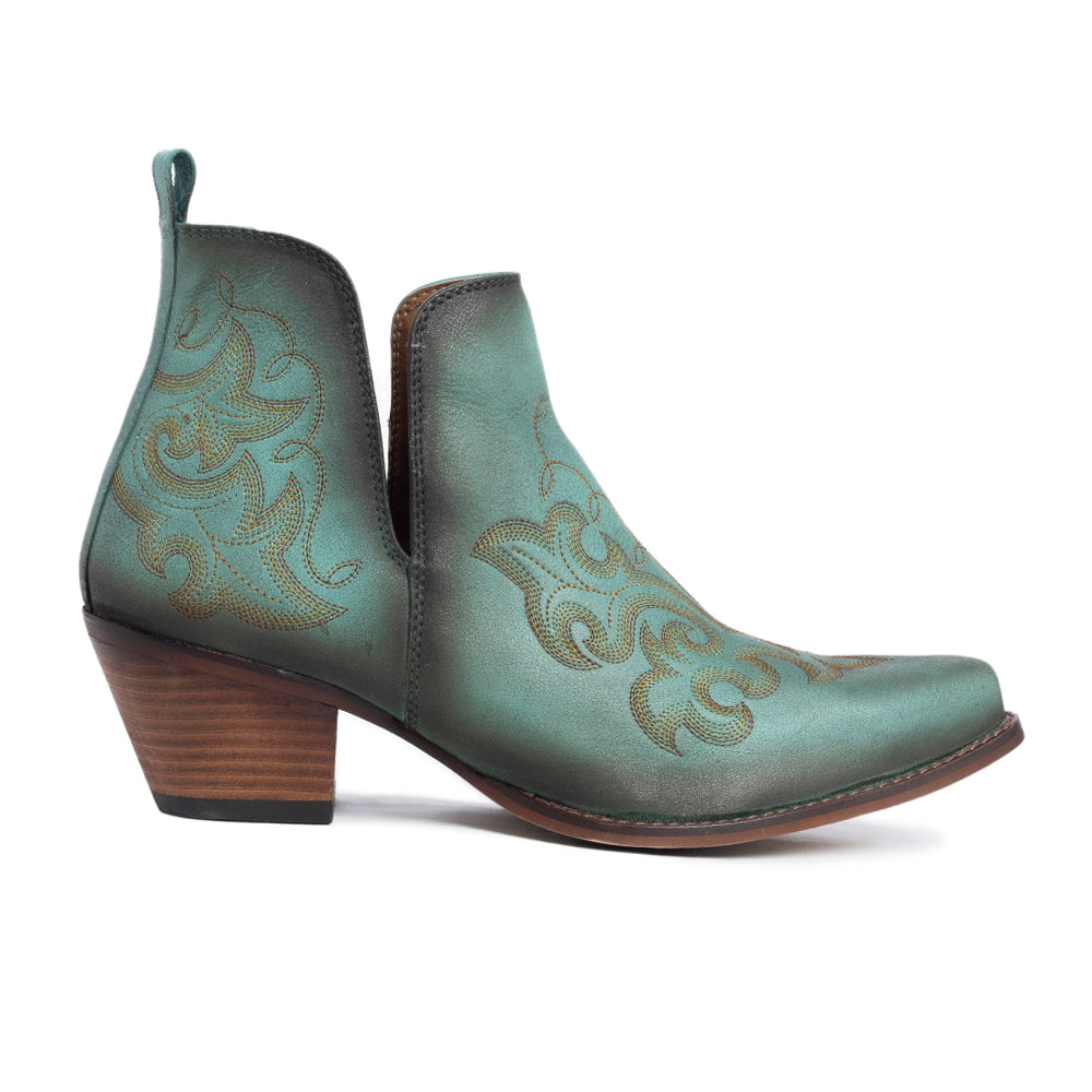 Sunset Trail Genuine Leather Booties in Sage Turquoise