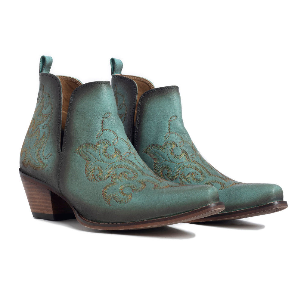 Sunset Trail Genuine Leather Booties in Sage Turquoise