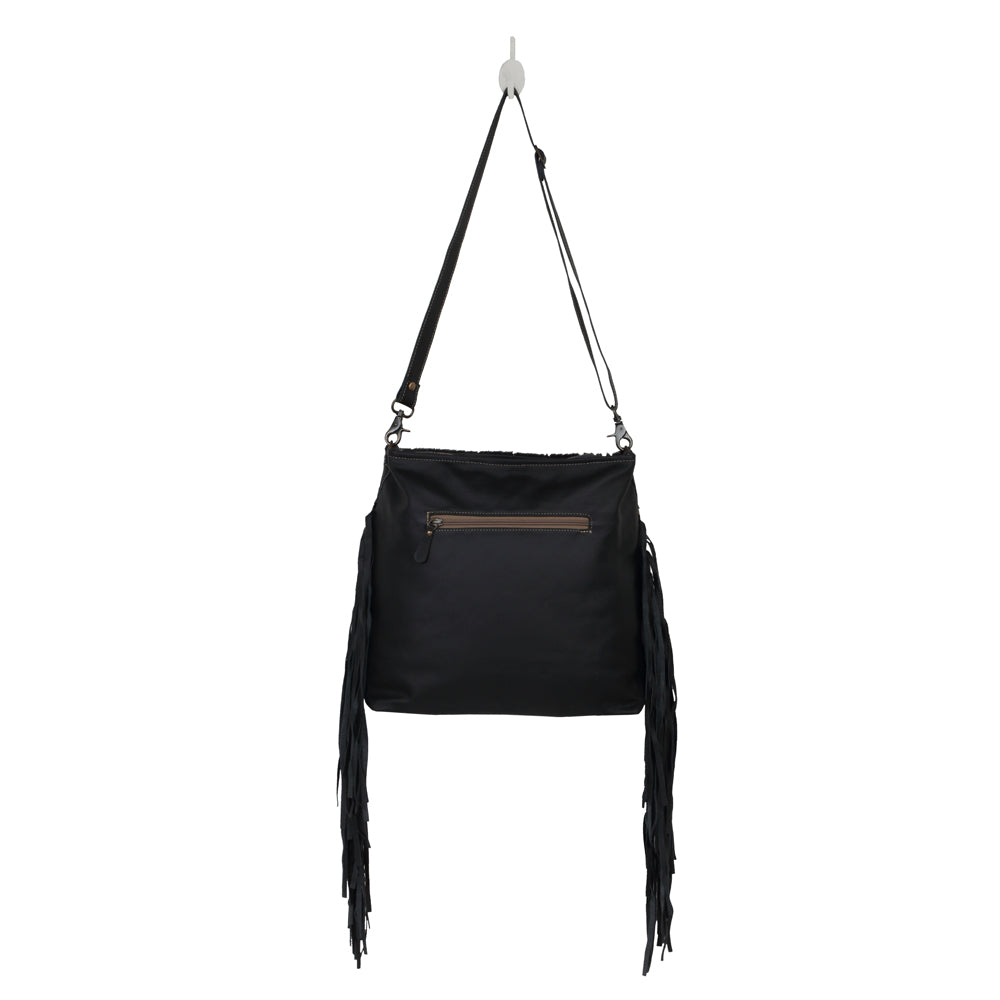 BLACK SHIMMER LEATHER AND HAIRON BAG