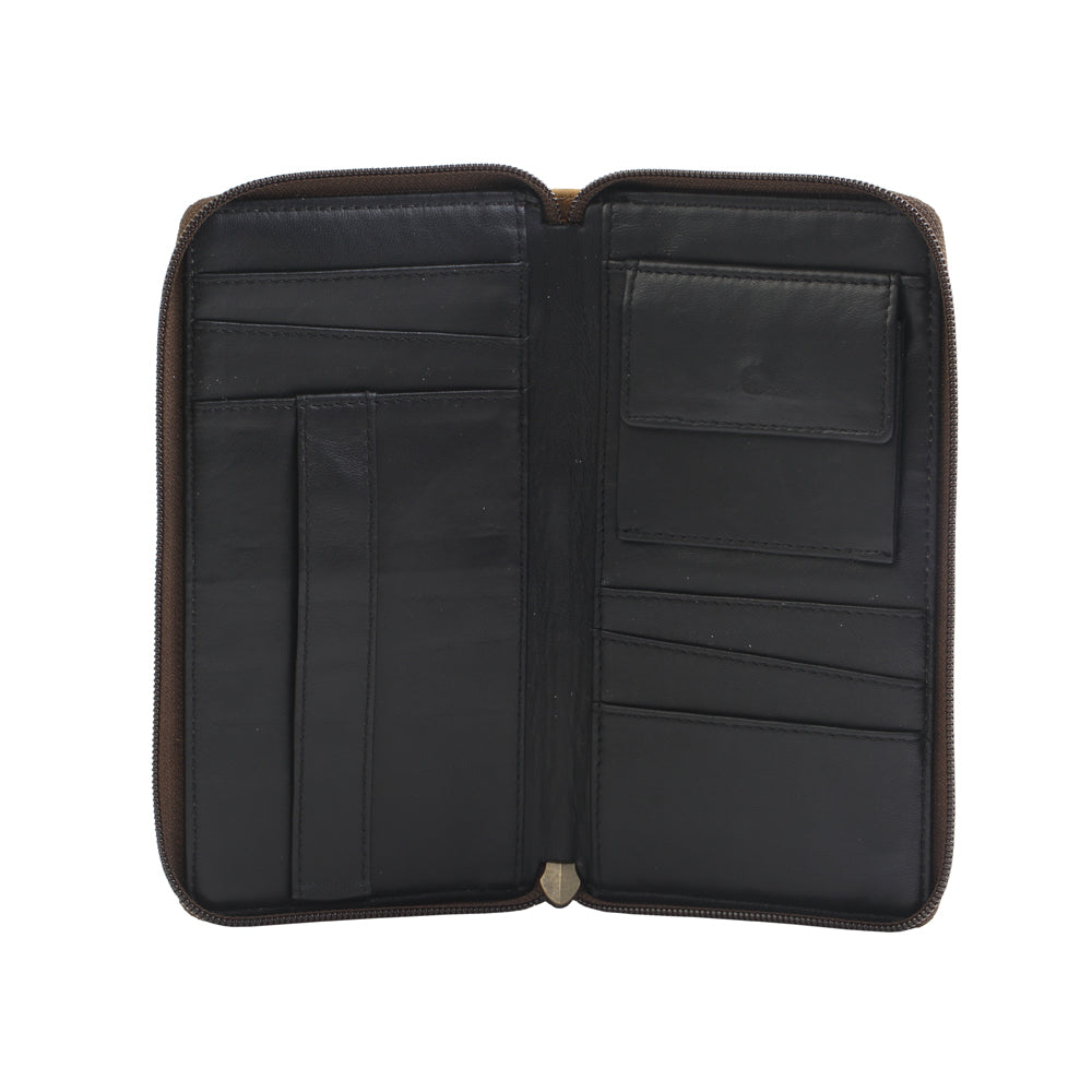 TAN FAN LEATHER AND HAIRON WALLET