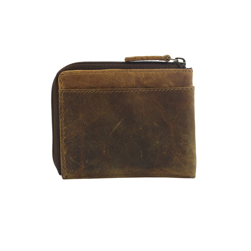 BROWN GLAZE LEATHER AND HAIRON WALLET
