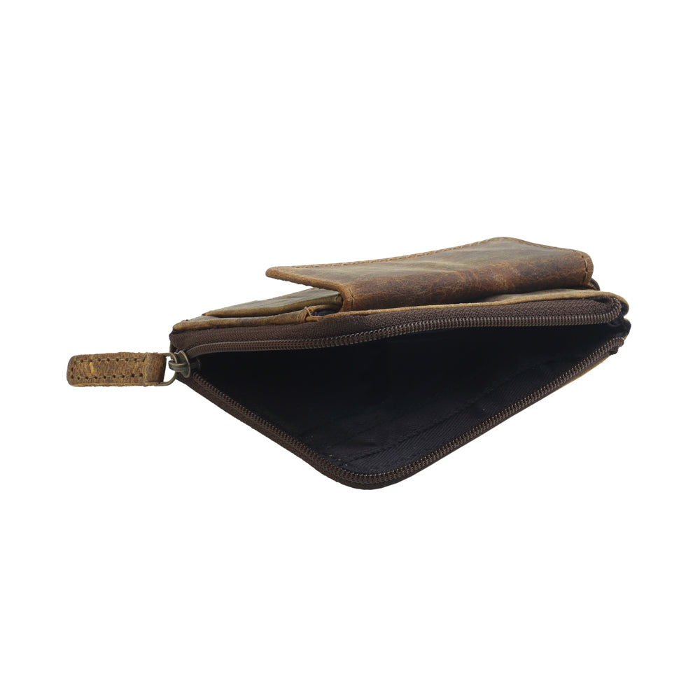 BROWN GLAZE LEATHER AND HAIRON WALLET