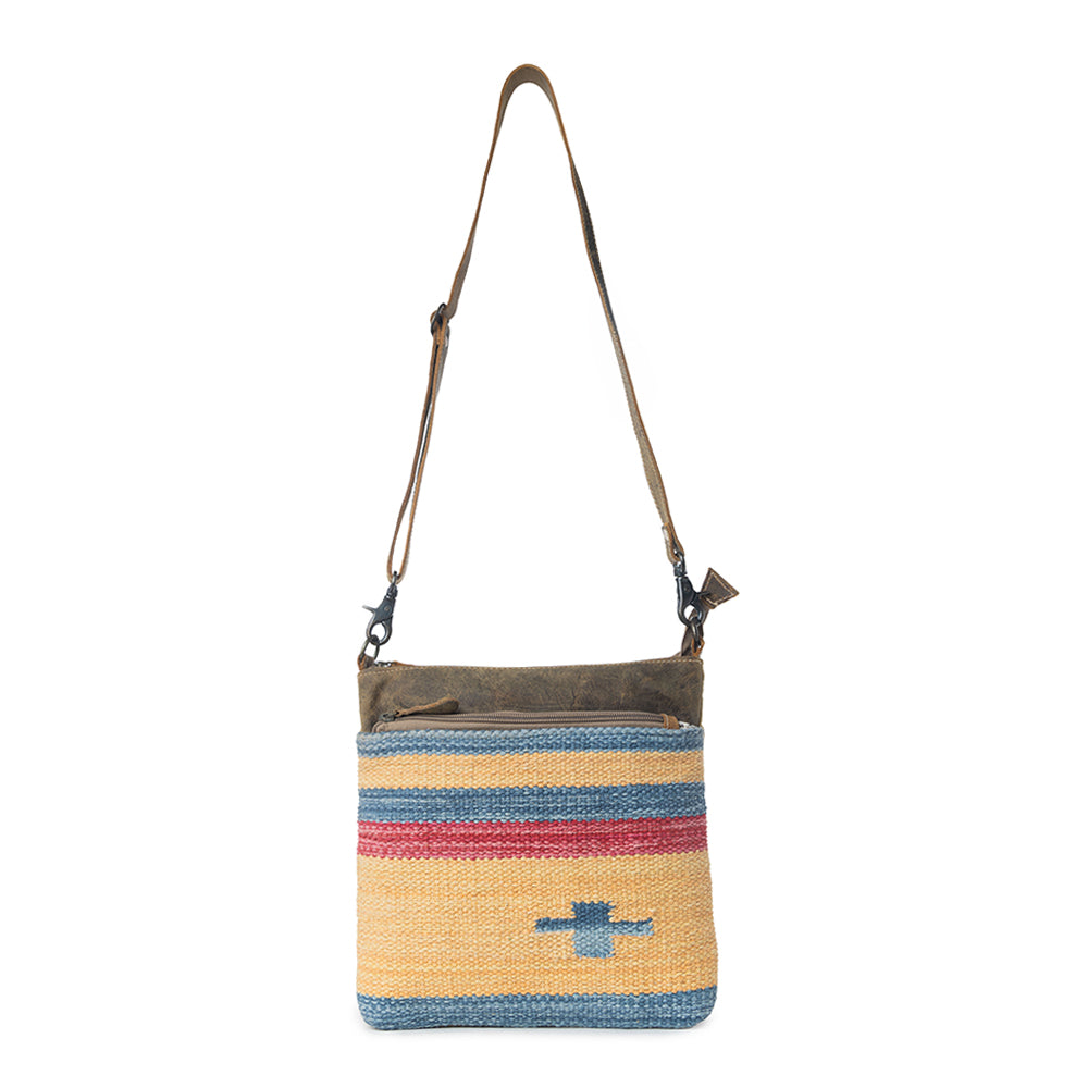 YELLOW AND BLUE STRIPES CROSS BODY BAG