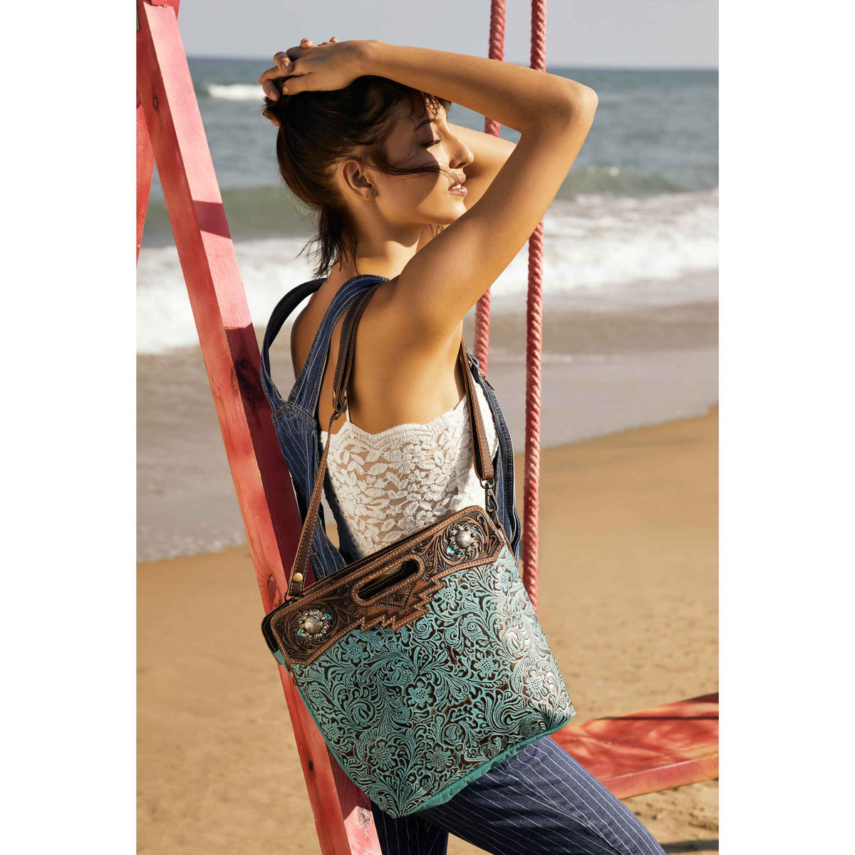 Blue Blossoms Hand-Tooled Bag