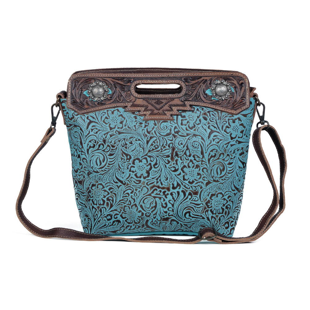 Blue Blossoms Hand-Tooled Bag