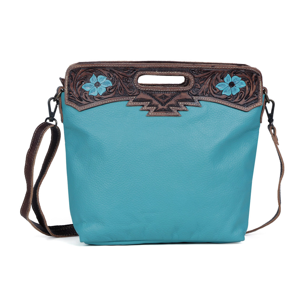 Blue Blossoms Hand-Tooled Bag