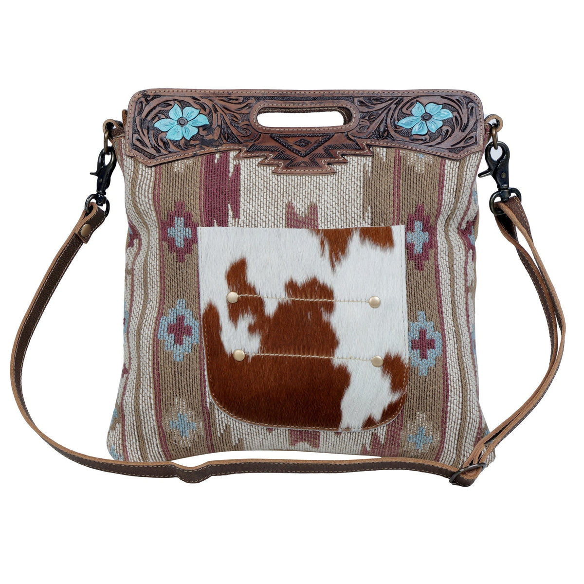 Azure Blossoms Hand-Tooled Bag