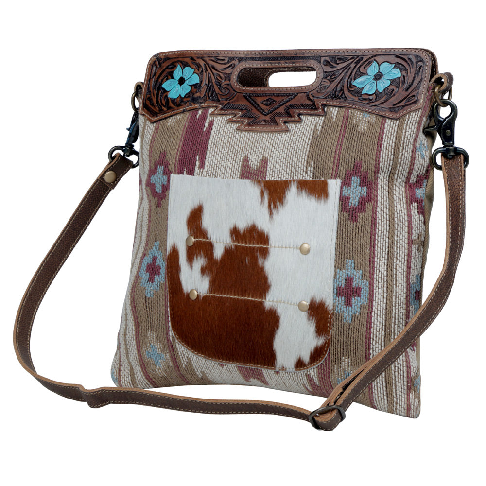 Azure Blossoms Hand-Tooled Bag