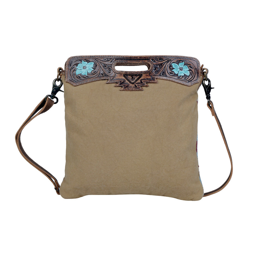 Azure Blossoms Hand-Tooled Bag