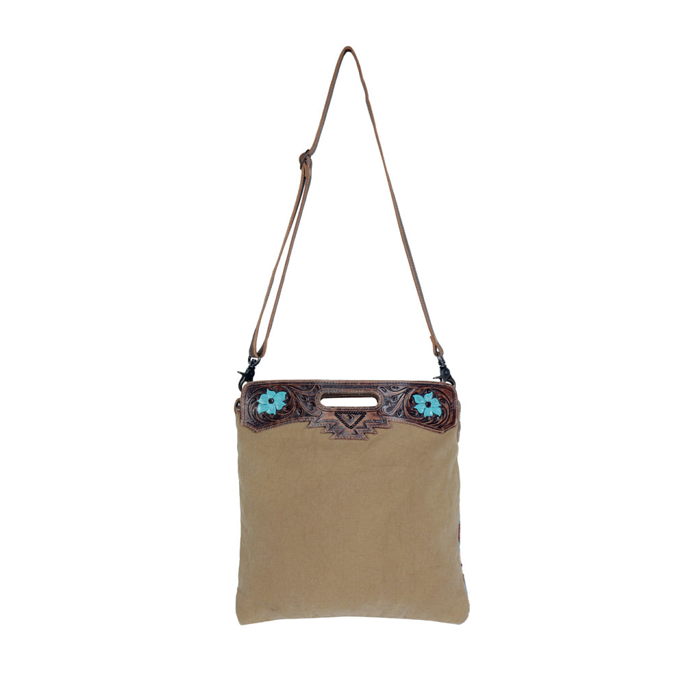 Azure Blossoms Hand-Tooled Bag