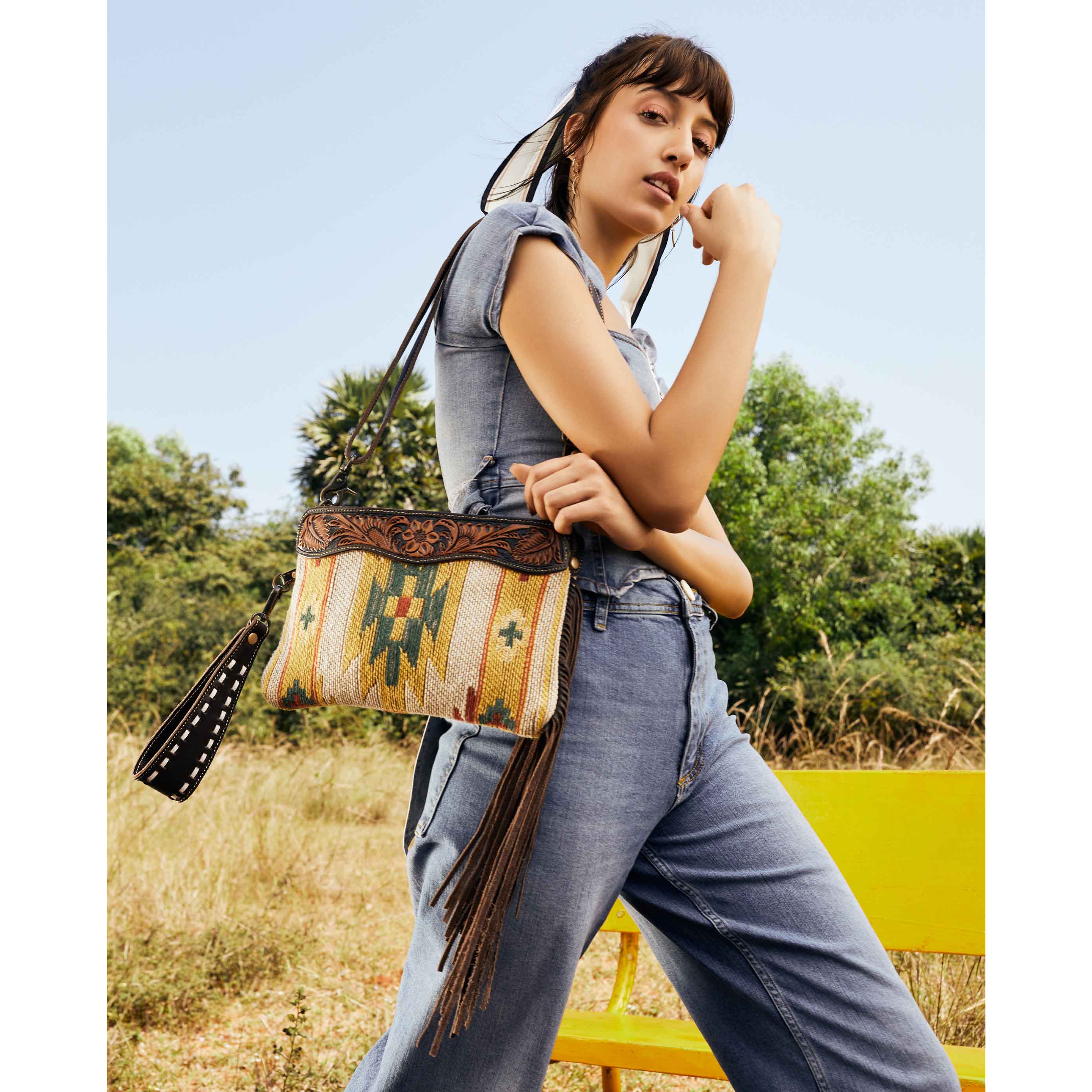 Dazzling Yellow Hand-Tooled Bag
