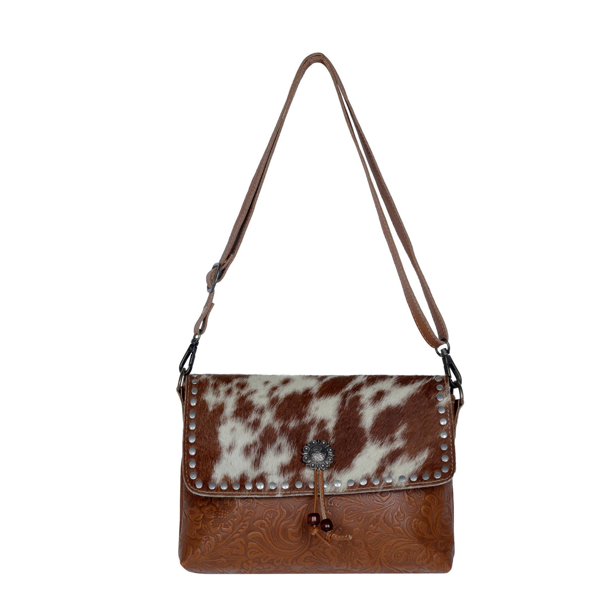 Blossom Etched Leather & Hairon Bag