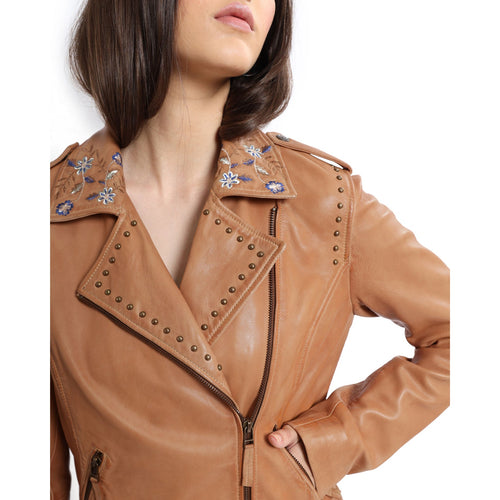 Tanned Embroidered LEATHER Jacket