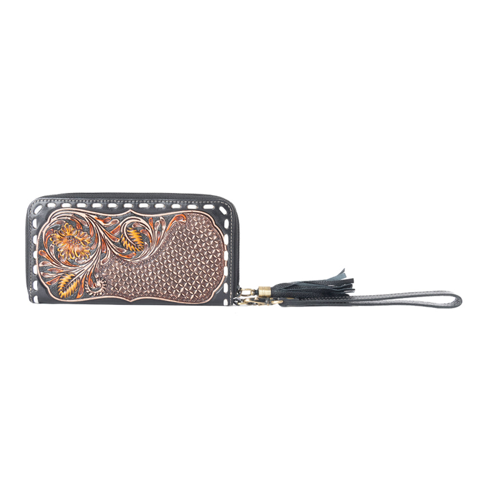 Bison Canyon Blooms Hand-Tooled Clutch Wallet