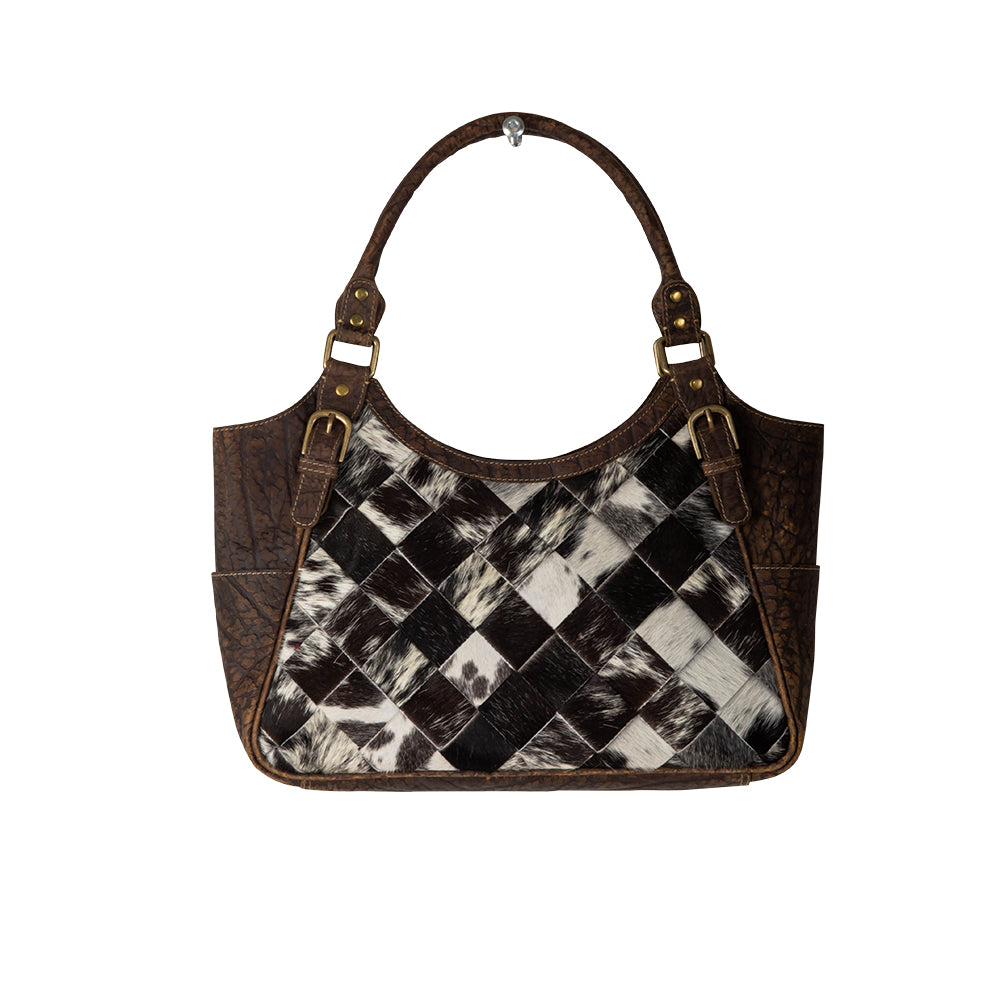 Pecos Hand Weave Pattern Leather & Hairon Bag