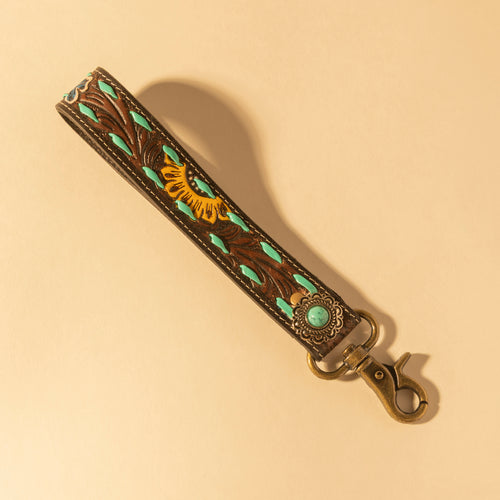 Sunflower Sunrise Hand-Tooled Key Fob