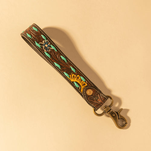 Sunflower Sunrise Hand-Tooled Key Fob