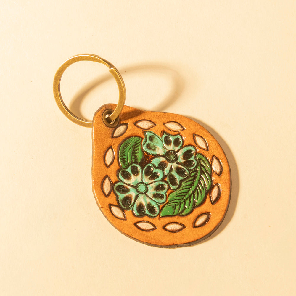 Belle Blooms Hand-Tooled Key Fob