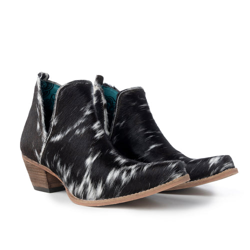 Sunset Bloom Split-Top Hair-On Hide Boots In Black & White