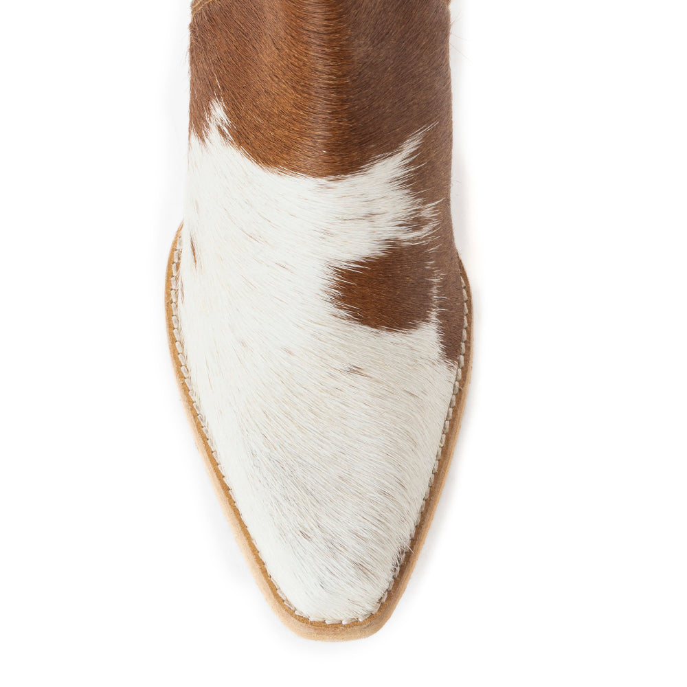 Sunset Bloom Split-Top Hair-On Hide Boots In Speckled Fawn