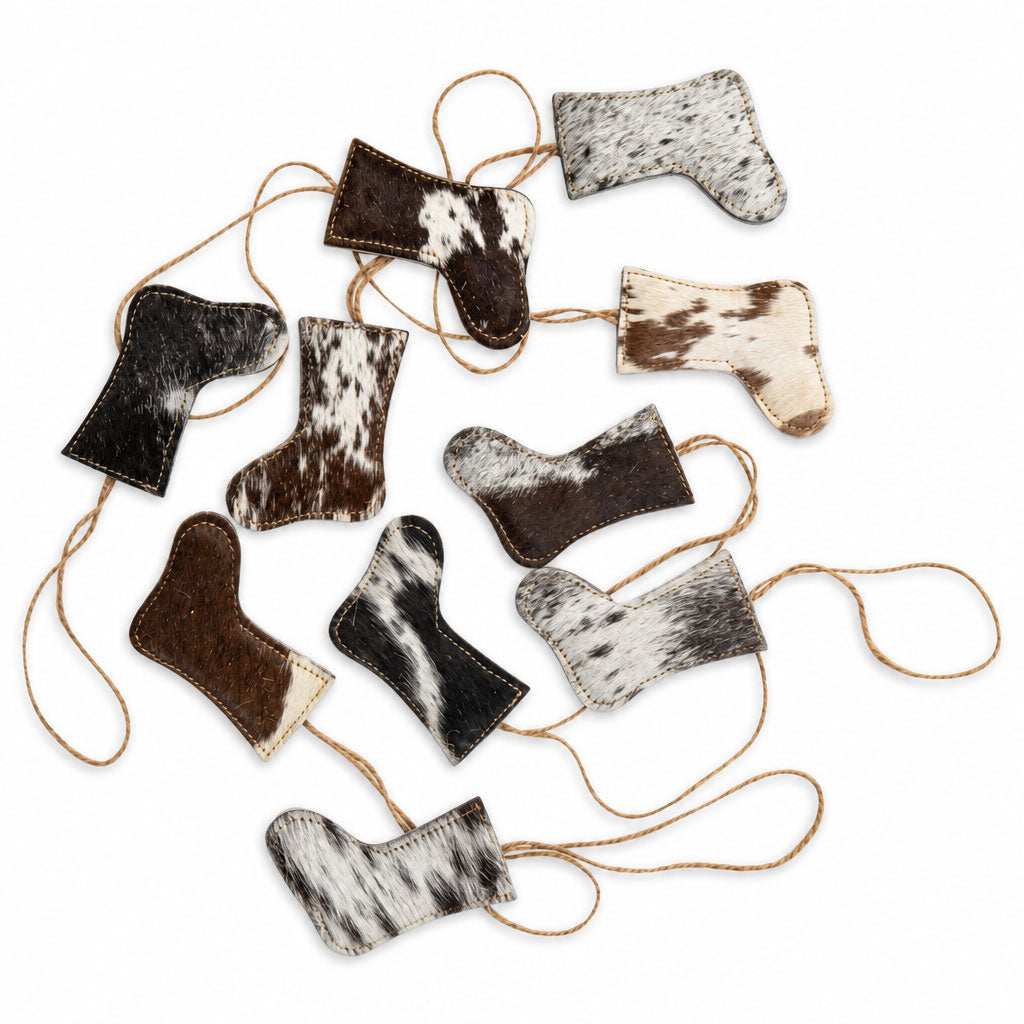 Christmas Stocking Hair-On Hide Ornament Set In Black