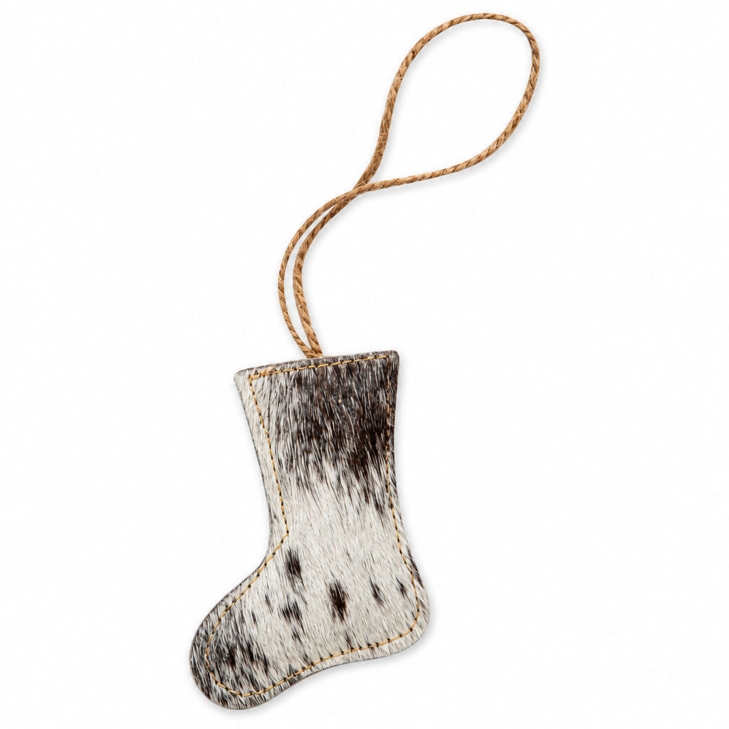 Christmas Stocking Hair-On Hide Ornament Set In Black