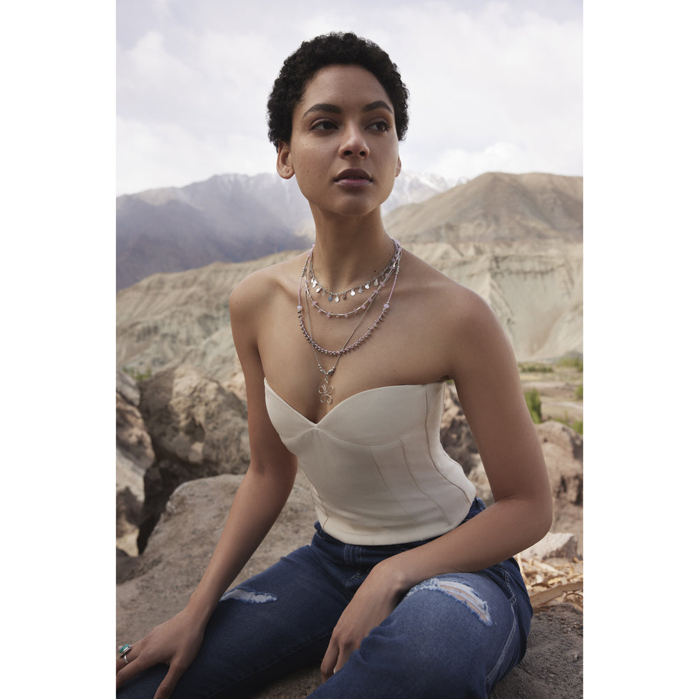 Rose Quartz Multistrand Blossom Pendant Necklace