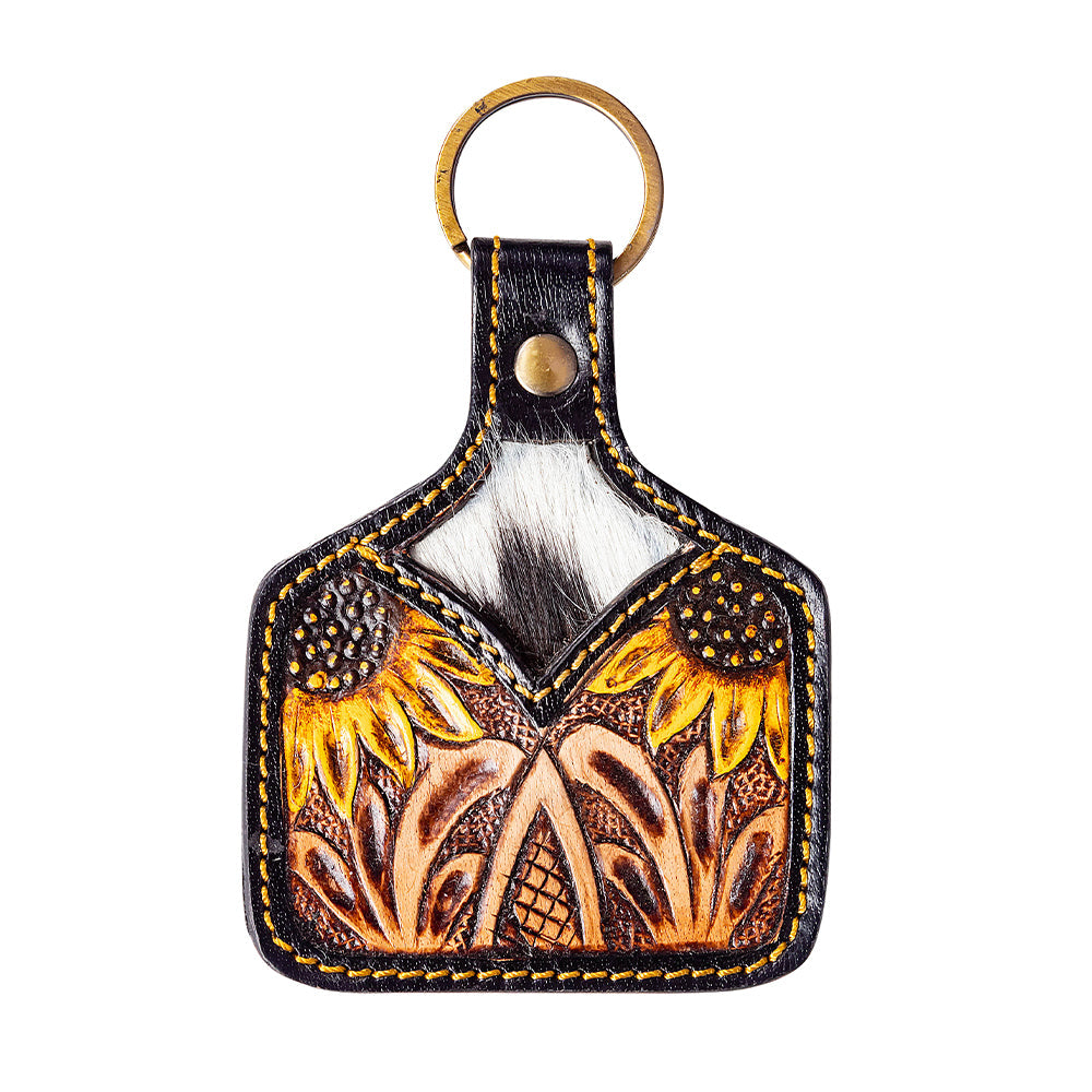 Dual Posies Hand-tooled Key Fob