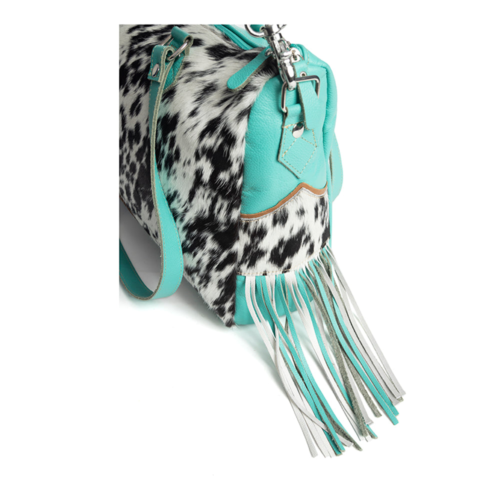 Rimrock Concealed-Carry Bag for Women in turquoise with suede fringe