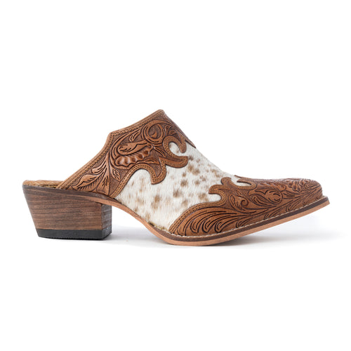 Lacey Hand-tooled Leather Mules