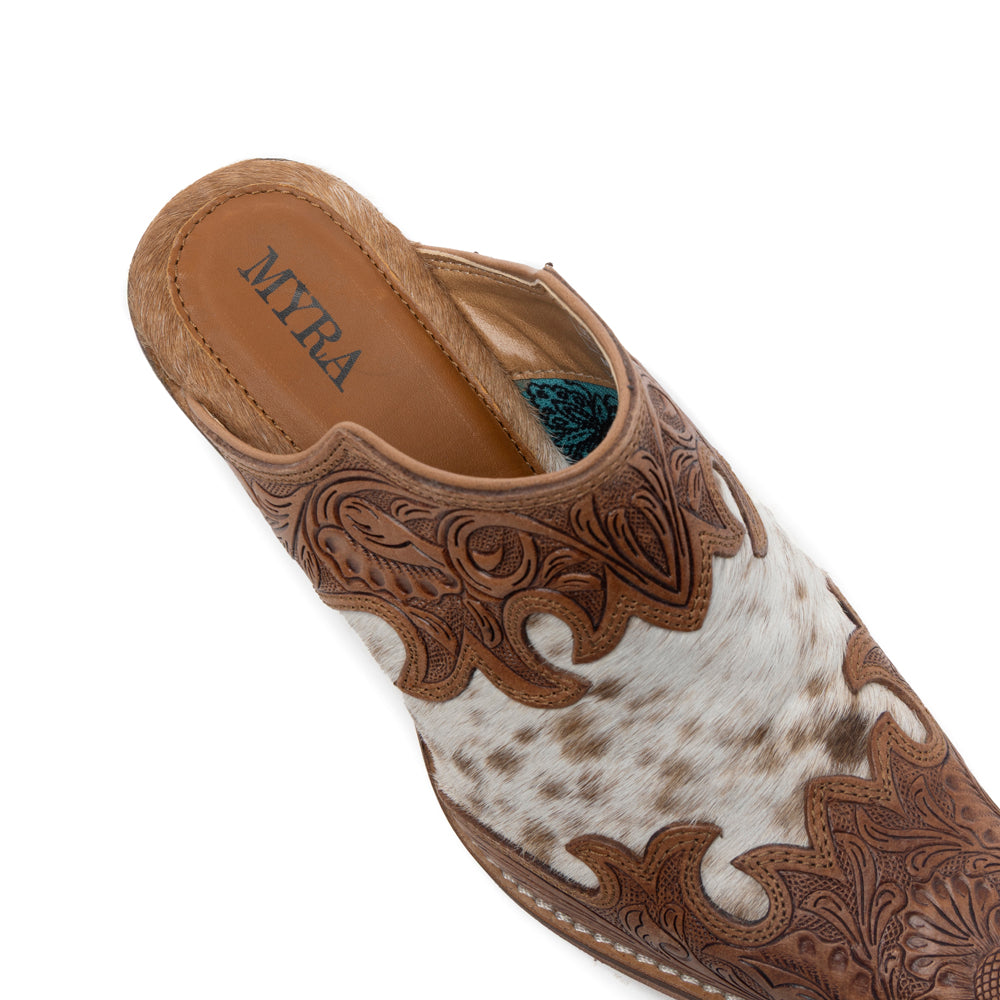 Lacey Hand-tooled Leather Mules