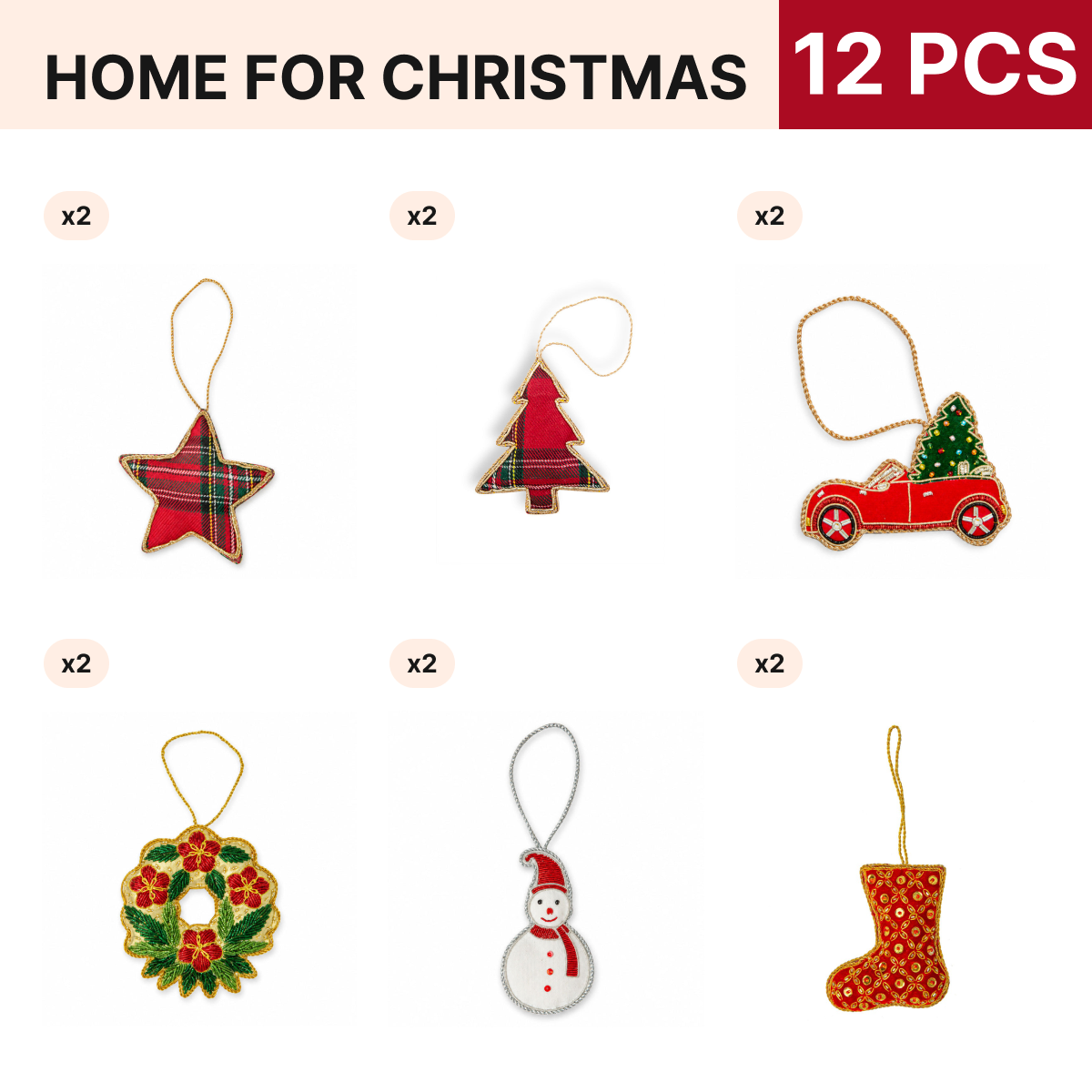 Home for Christmas Ornament Pack, 12 pieces