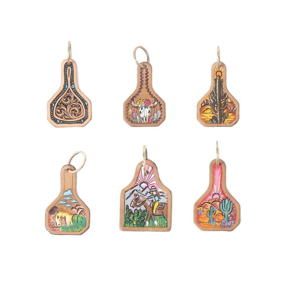 Meadow Drop Tooled Leather Key Fob Variant Combo