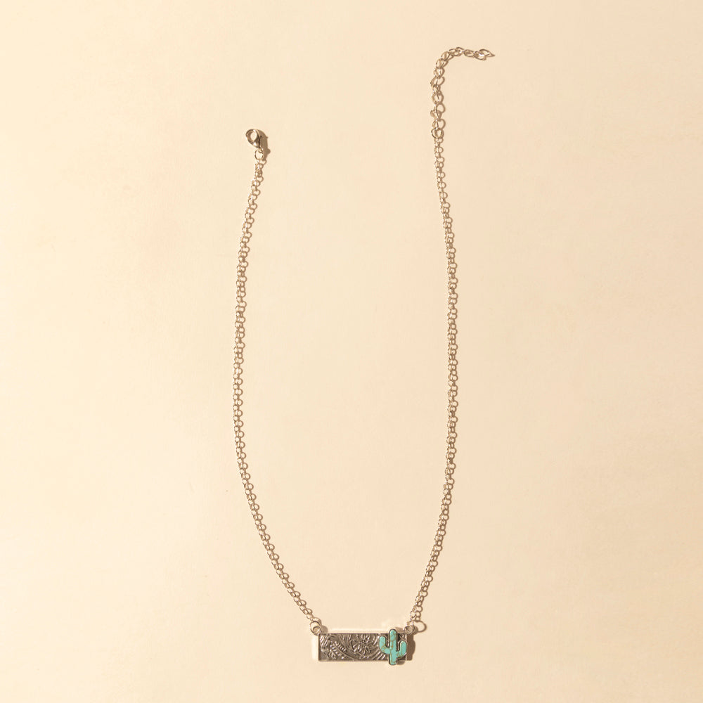 Cowgirl cactus Charm Necklace for Women in Moonlit and Turquoise