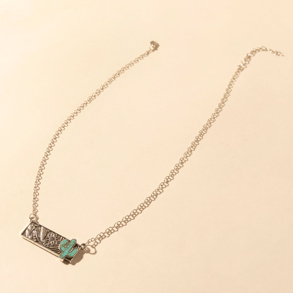 Cowgirl cactus Charm Necklace for Women in Moonlit and Turquoise