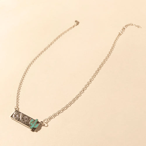 Cowgirl cactus Charm Necklace for Women in Moonlit and Turquoise