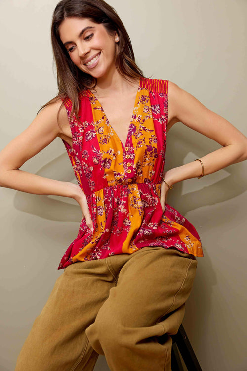 Bohera Grace Anne Color Stripe Sleeveless Peplum Top