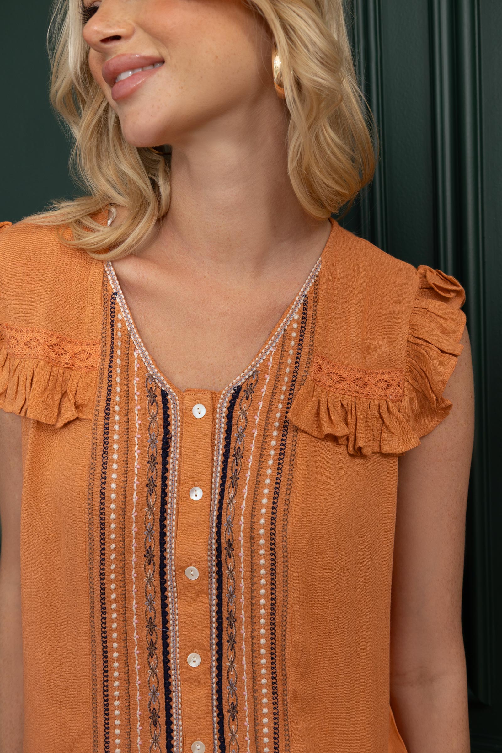 Bohera Audrey Anne Embroidered Frilled Top