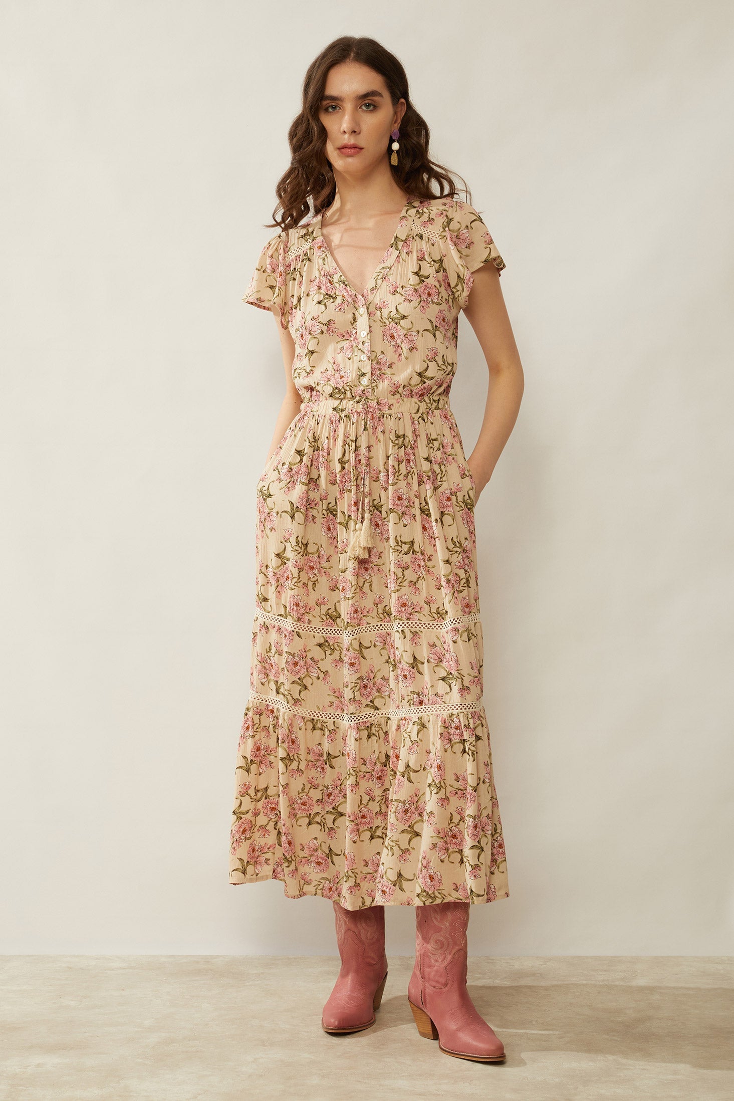 Bohera Floral Splendor Drop Waist Dress