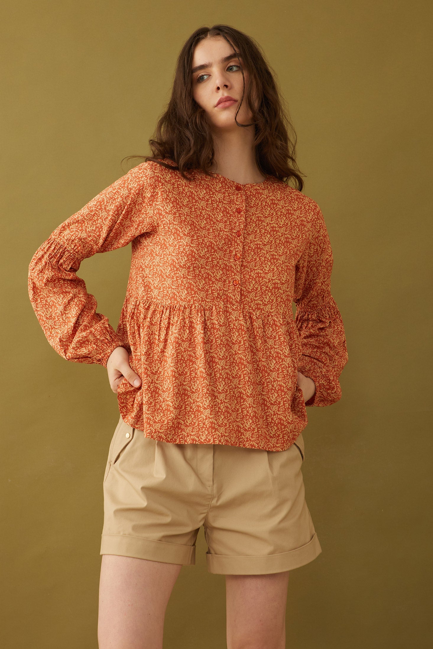 Bohera Naranja Button-down Top